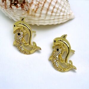 Small Gold Plated Cz Dolphins studs earrings